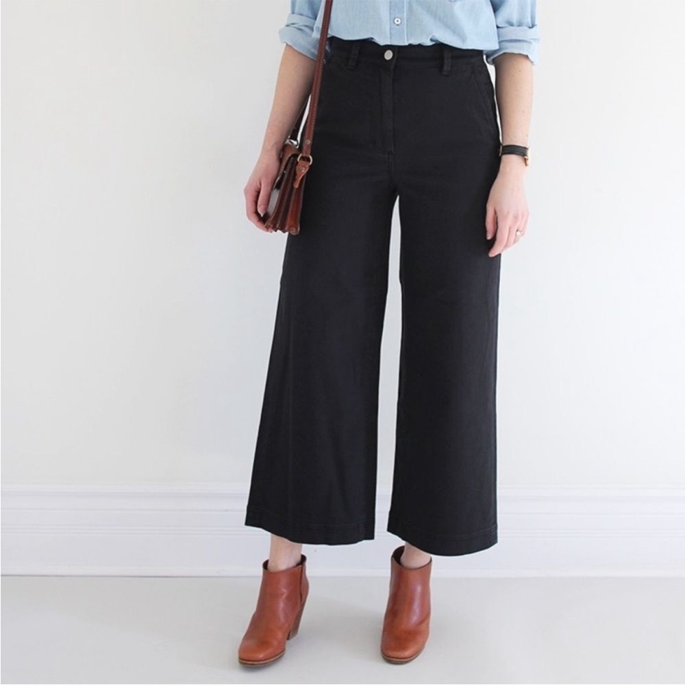 Everlane Women’s Black Cotton high rise Wide Leg Baggy crop black  Jeans 2